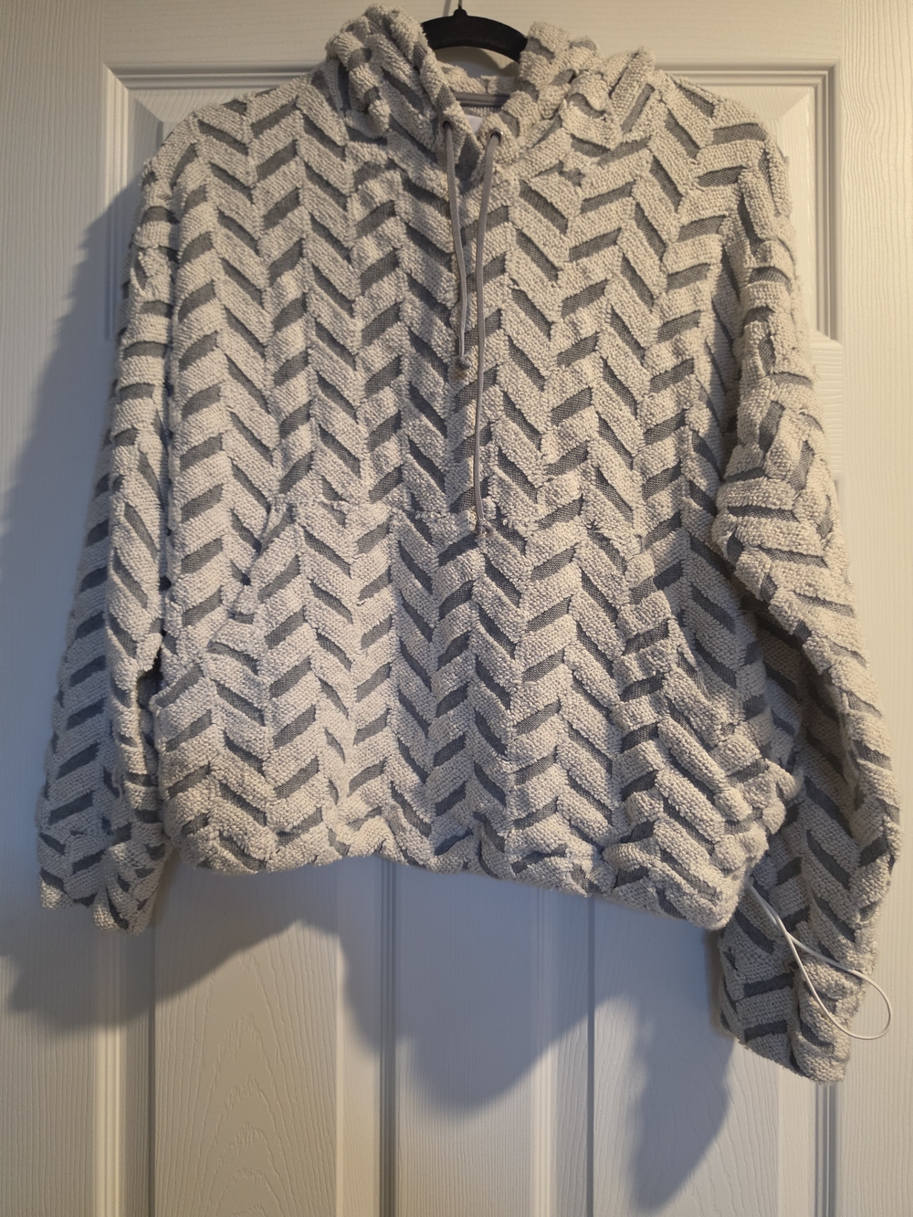 Koral Chevron Hooded Sweater in Light Gray and White